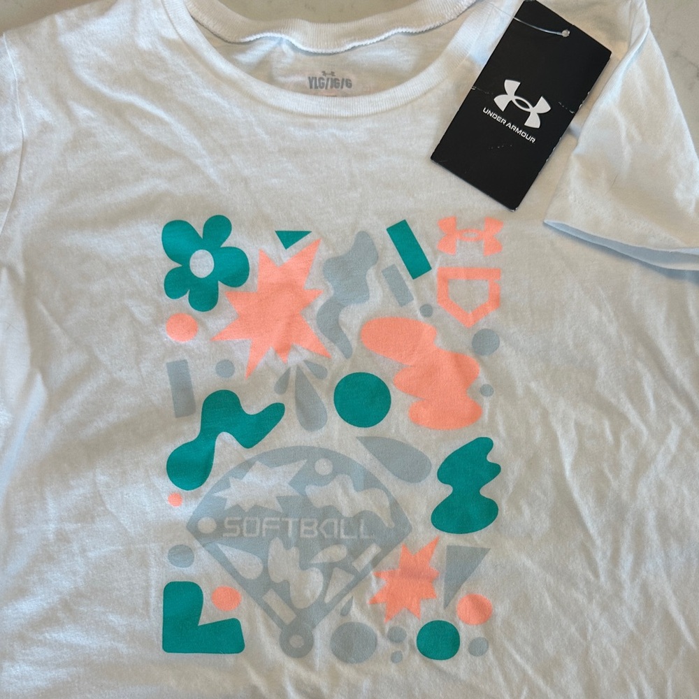 Under Armour Kids SOFTBALL Graphic Tee - White and Teal